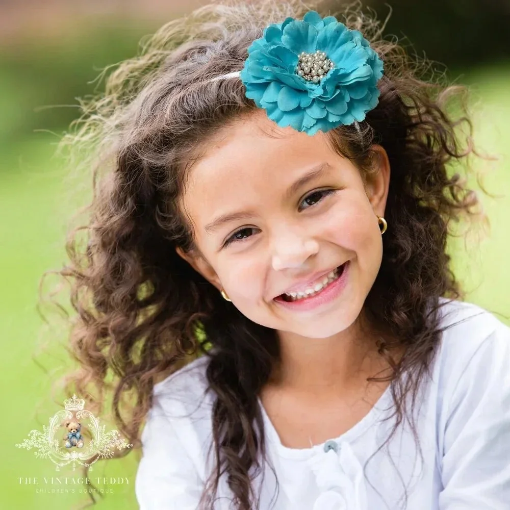 NWT Pretty Vintage Inspired Girls Headband Hair Floral Beaded Aqua Marine OS